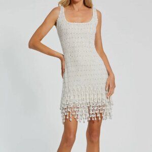 Mac Duggal Ivory Beaded Fringe Mini Dress